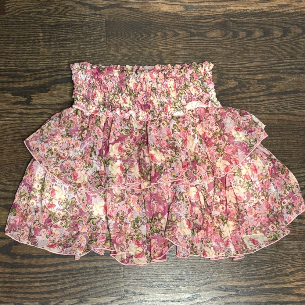 FBZ Flowers By Zoe Pink Floral Smocked Waist Tiered Skirt M (8-10)
